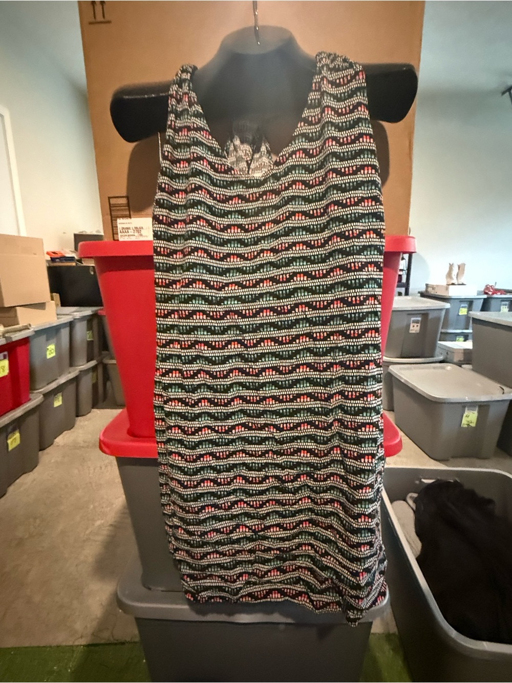 Sleeveless Patterned Knit Sundress - Black, White & Red mp64
